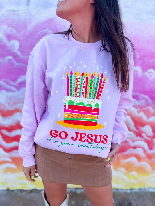 PREORDER: Go Jesus It's Your Birthday Sweatshirt in Light Pink