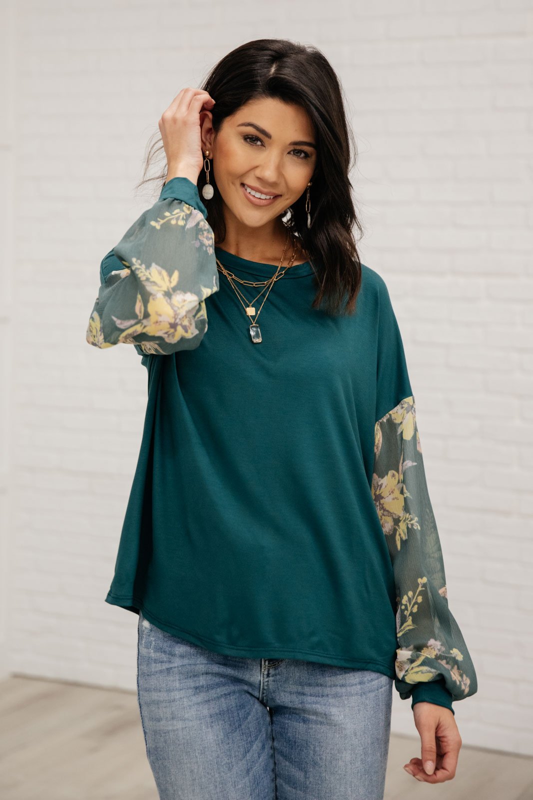 Bouquet Sleeves Top in Green