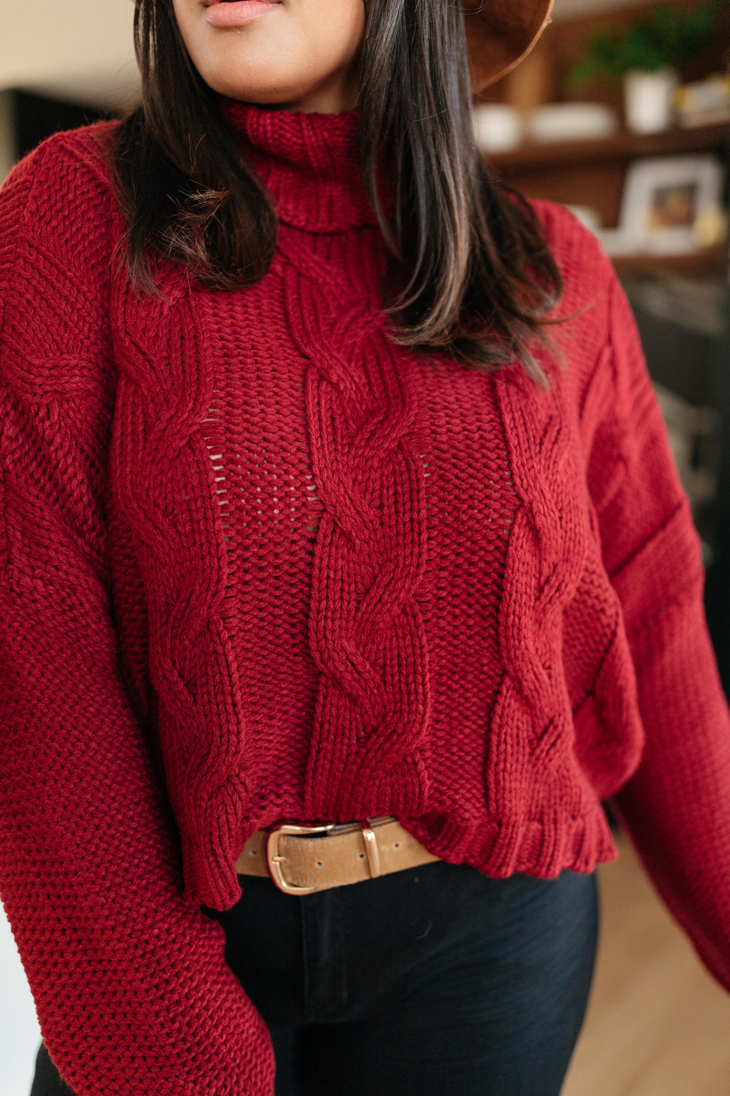 Classic Cable Knit Sweater in Cranberry