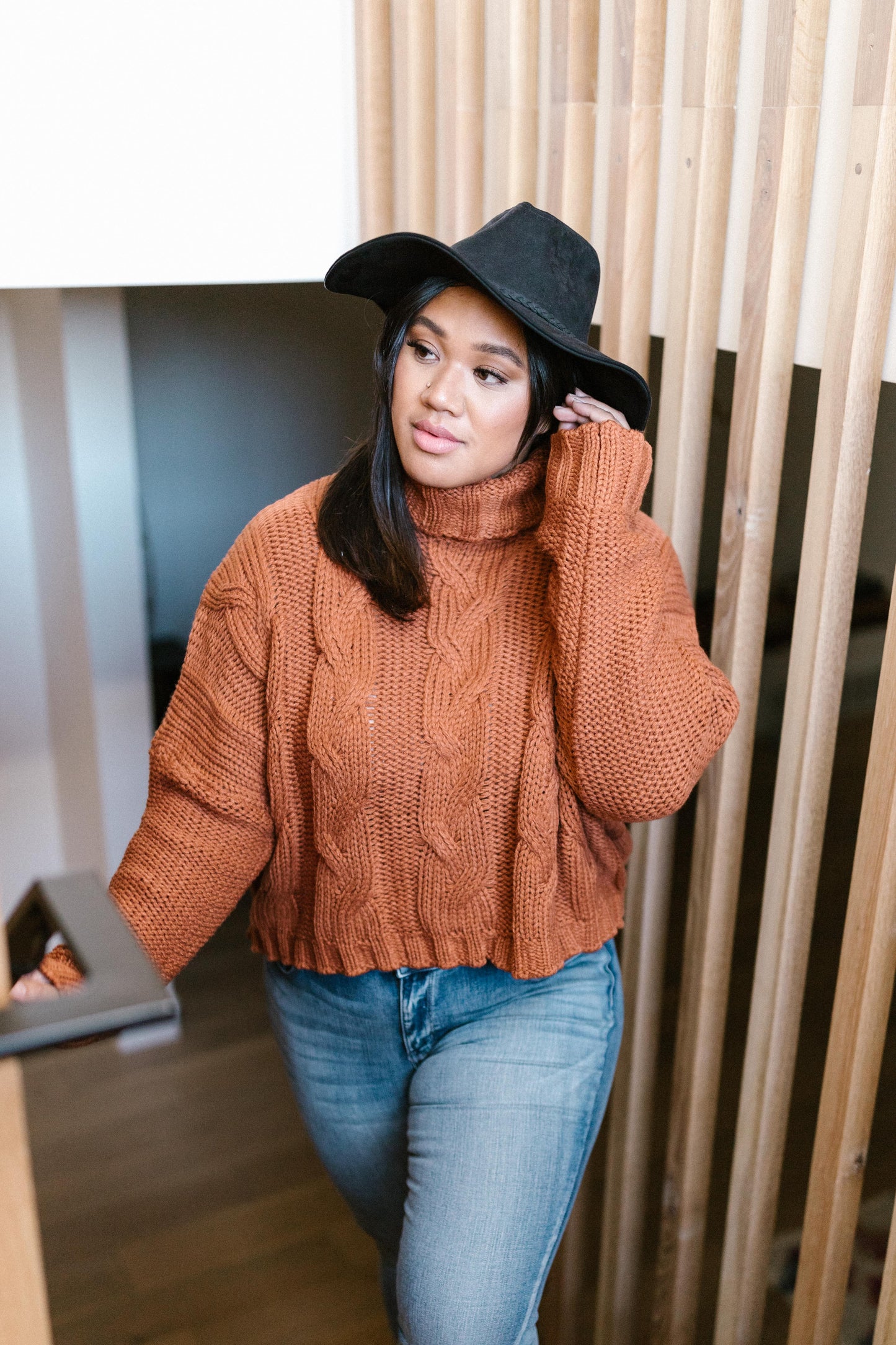 Classic Cable Knit Sweater in Ginger Spice