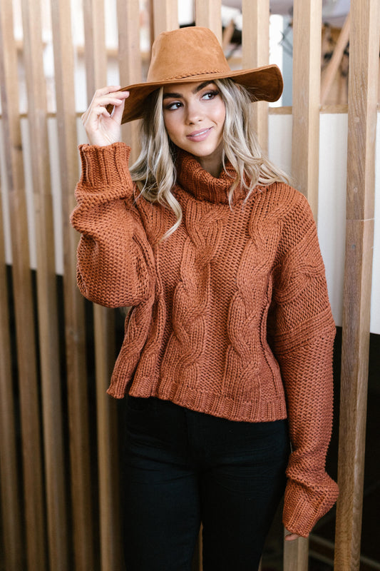 Classic Cable Knit Sweater in Ginger Spice