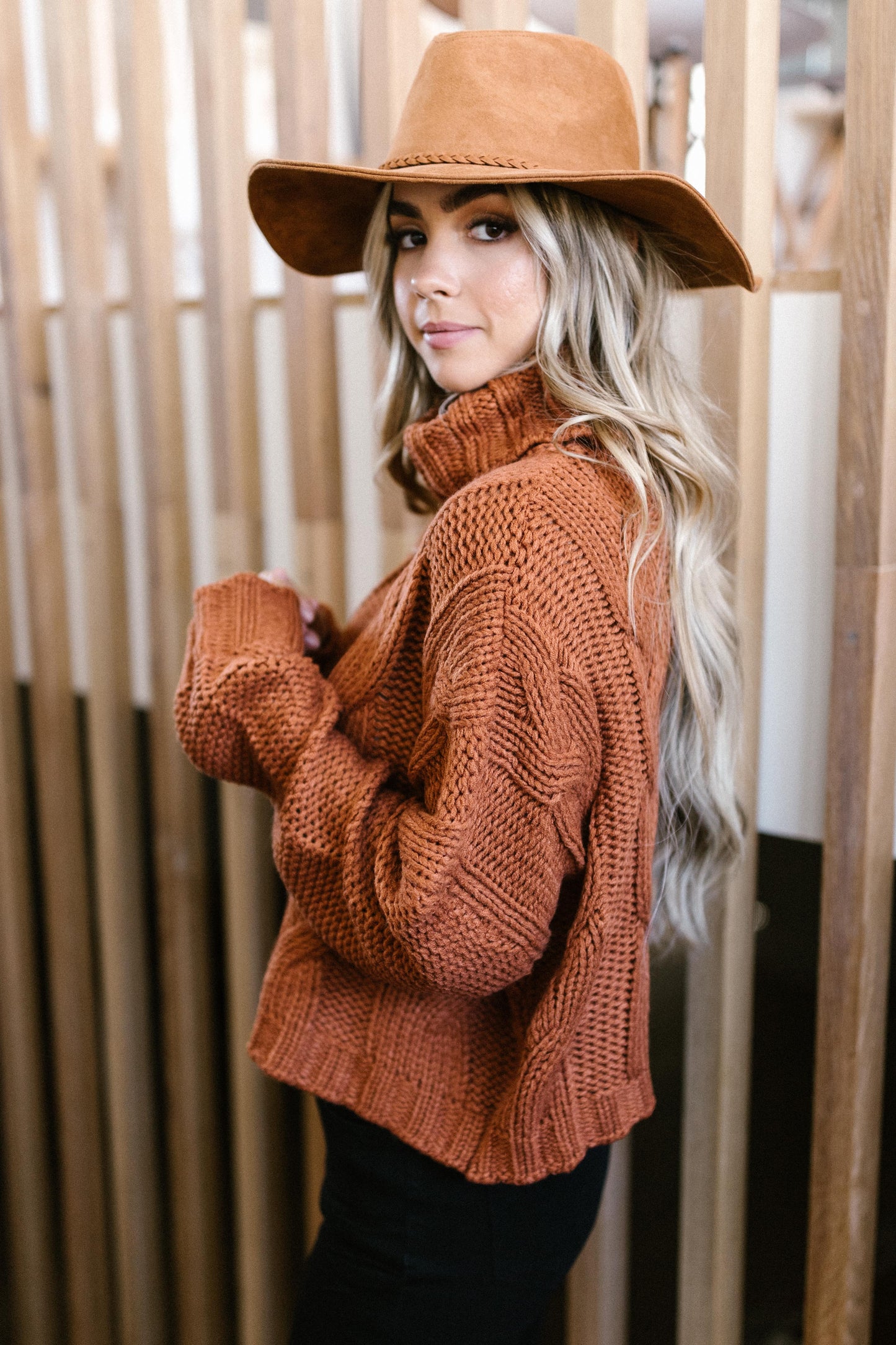 Classic Cable Knit Sweater in Ginger Spice