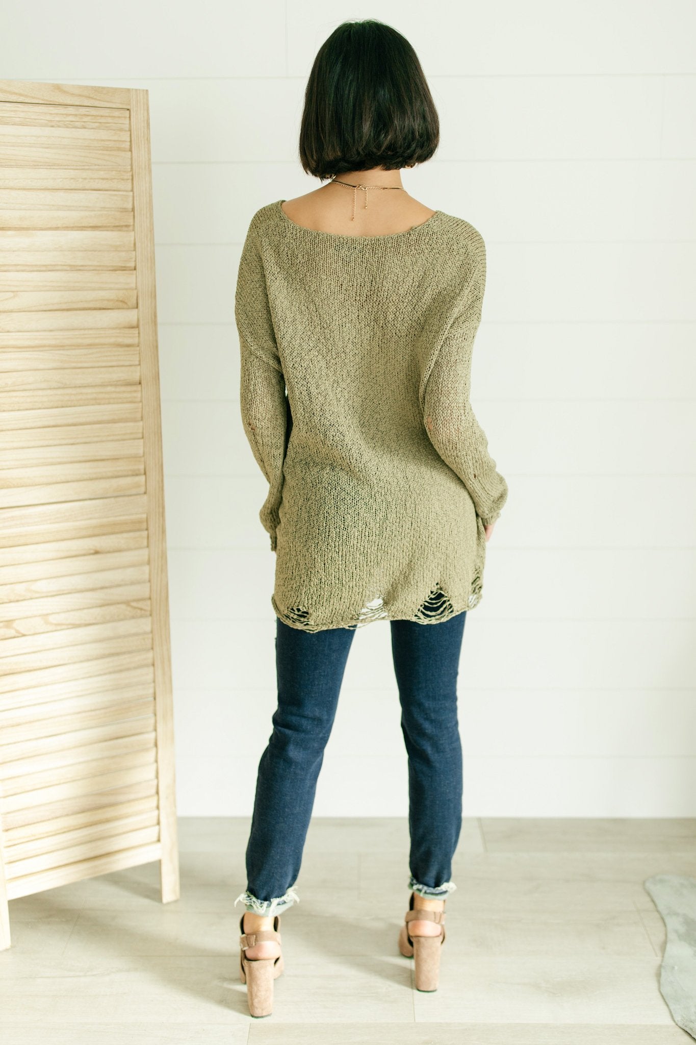 Distressed and Proud Sweater in Moss