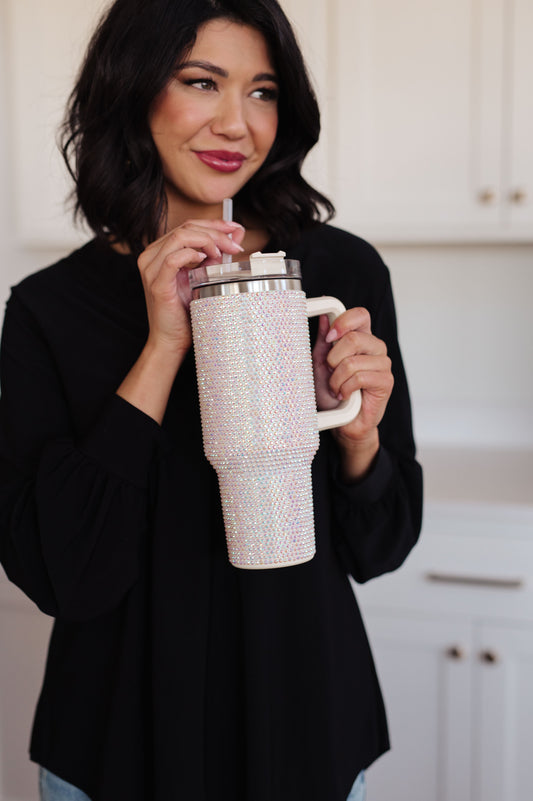 Glam Girl 40 oz Rhinestone Tumbler in White