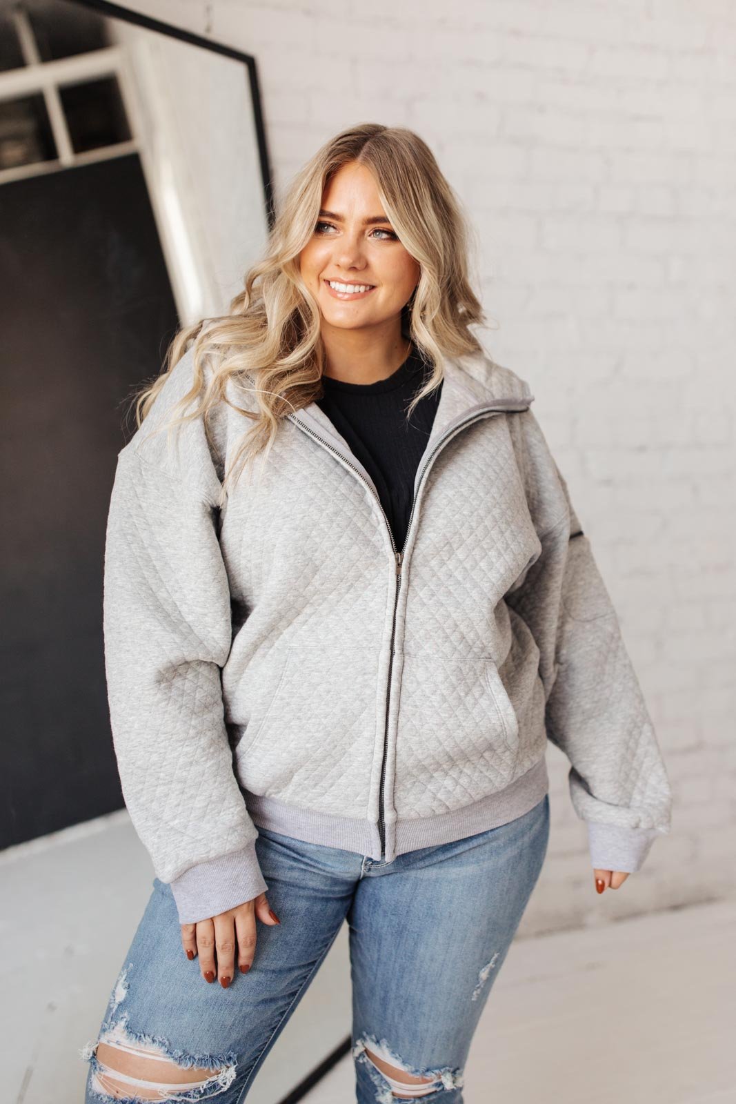 Keep Me Cozy Quilted Jacket in Gray