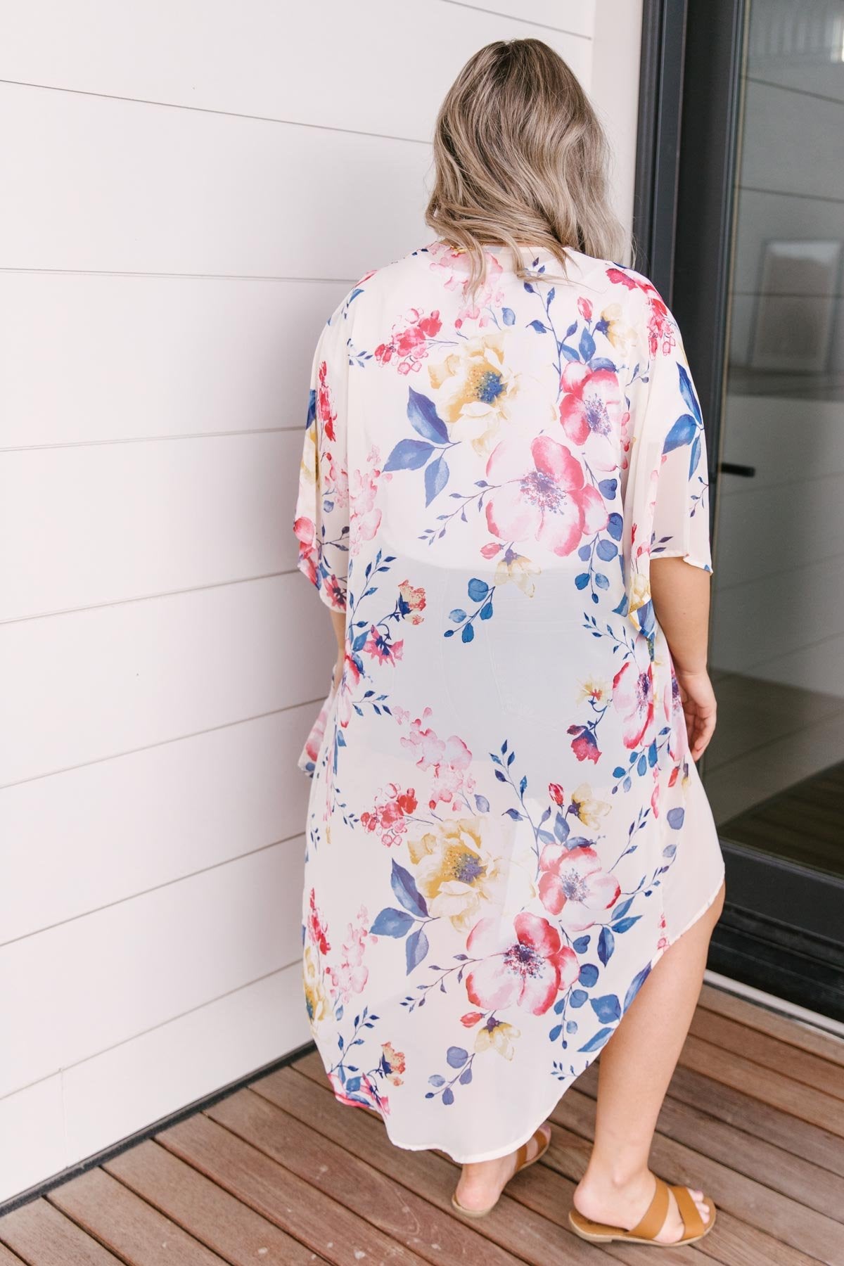 Lightweight Floral Kimono In Ivory