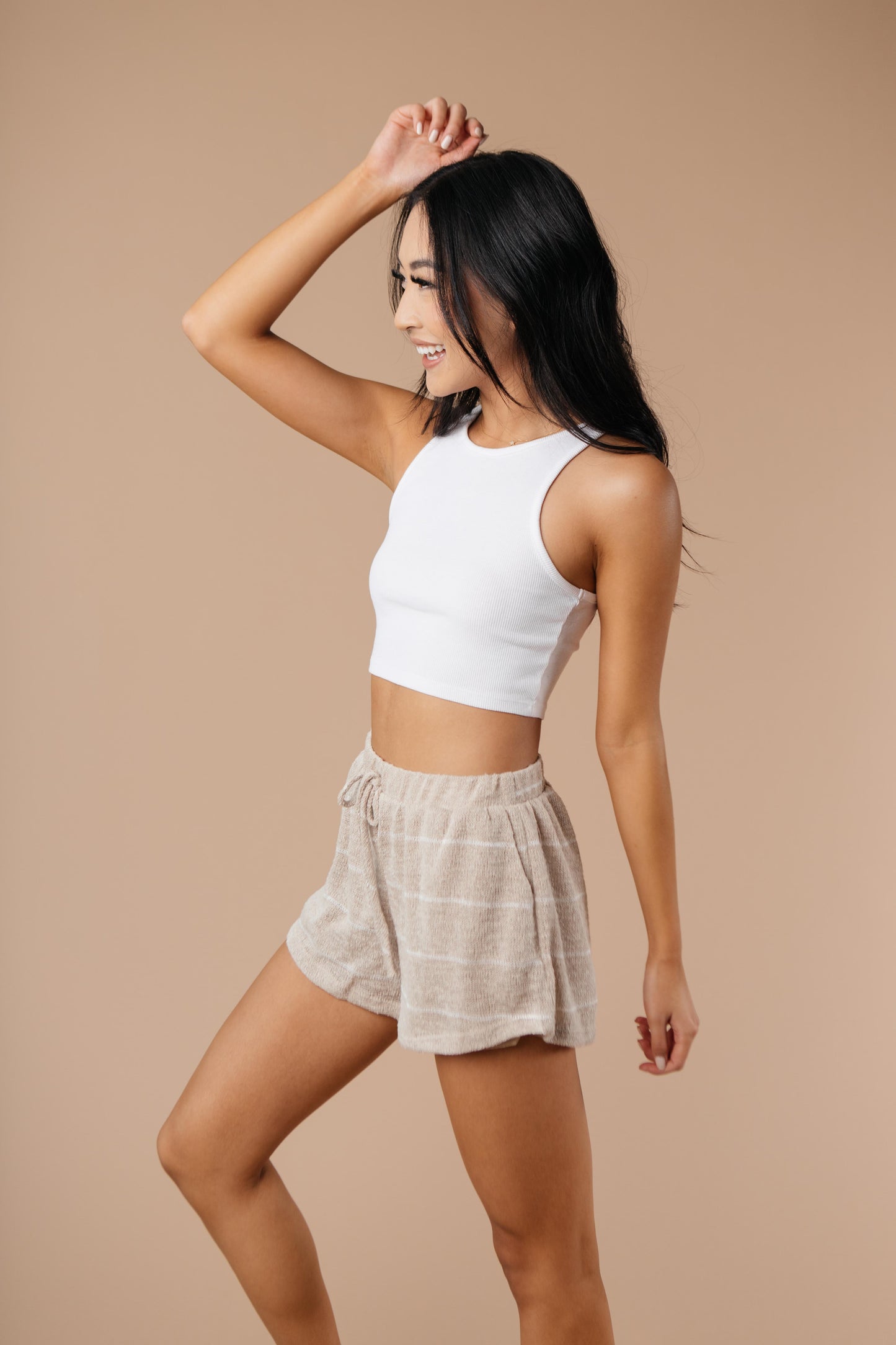 Lightweight Striped Shorts In Taupe