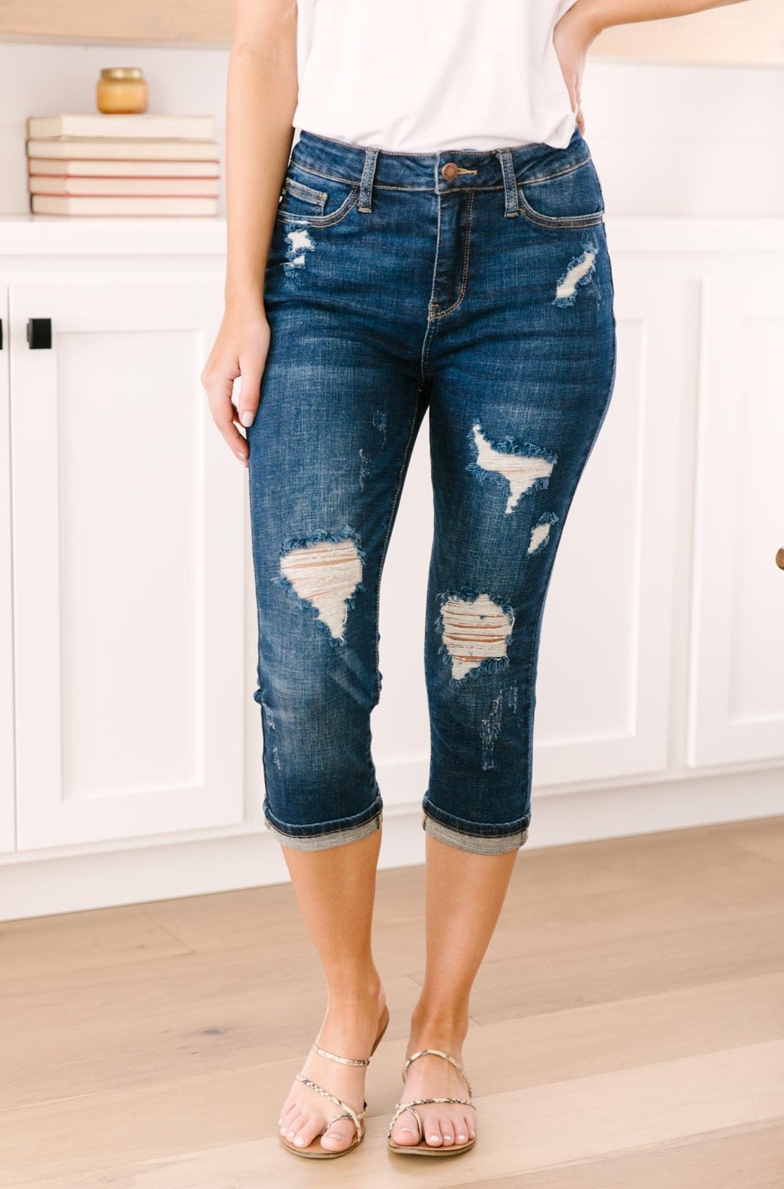 New Directions Distressed Capris