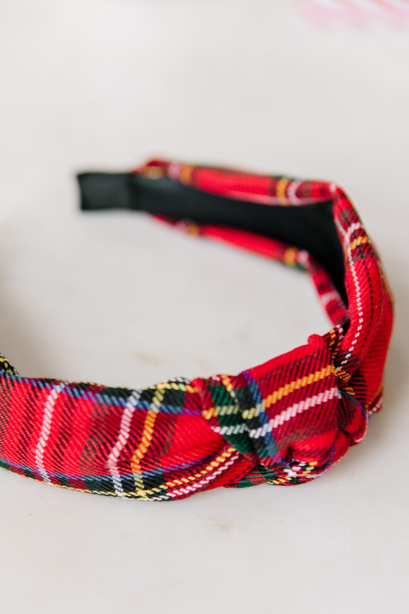 Plaid Top Knot Headband in Red