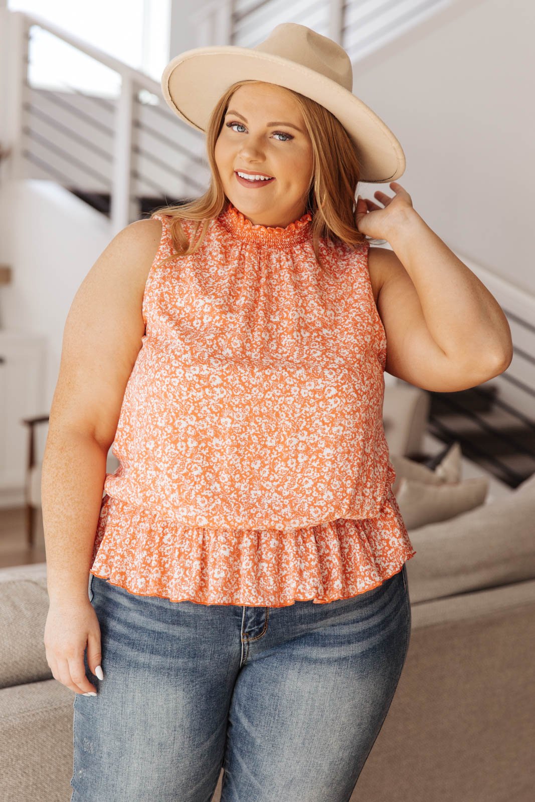 Roxanne Mock Neck Blouse In Persimmon