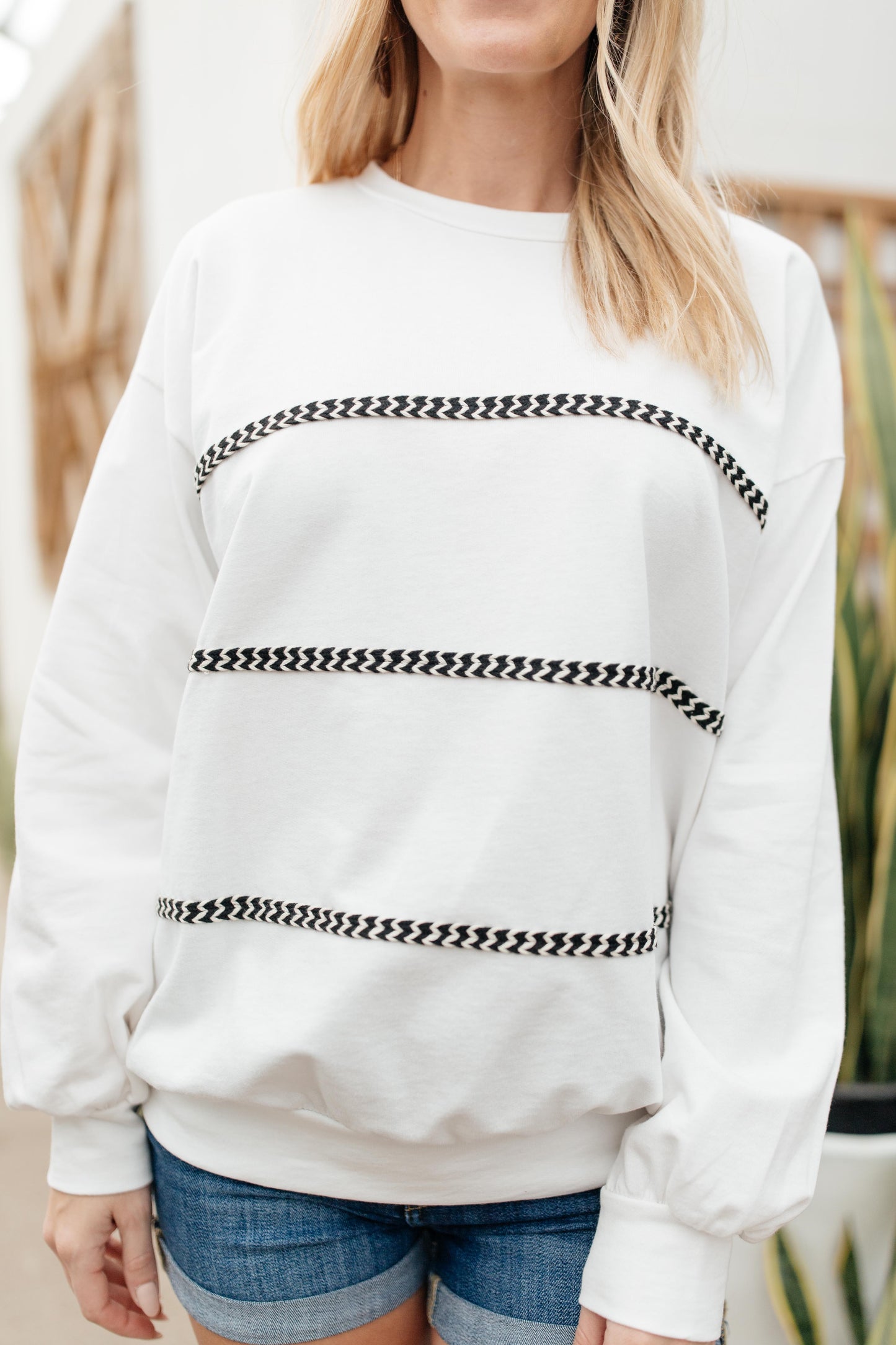 Stitched Together Pullover in White