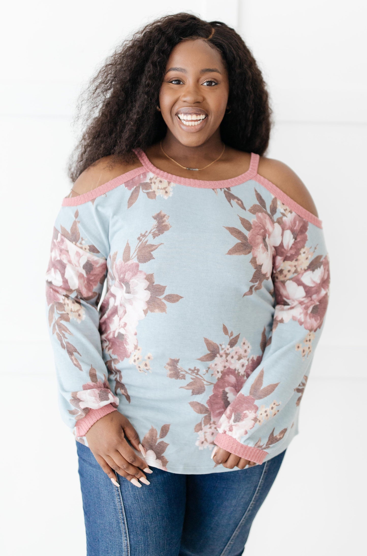 Waffle Meets Floral Top in Mint