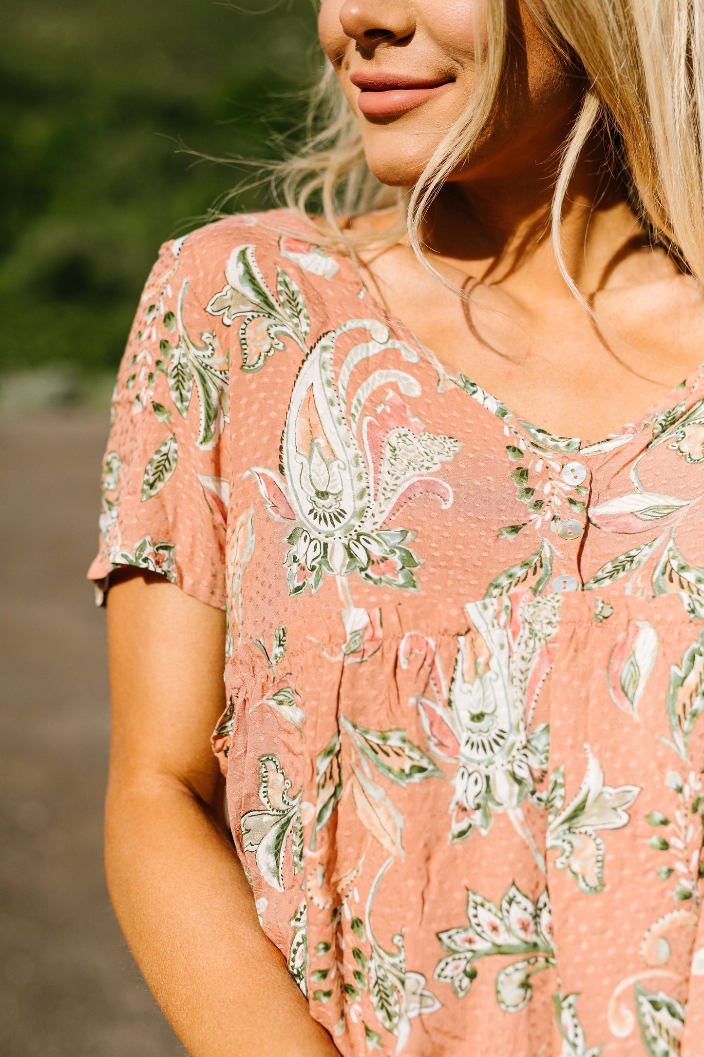 Bliss Swiss Dot Floral Top In Apricot