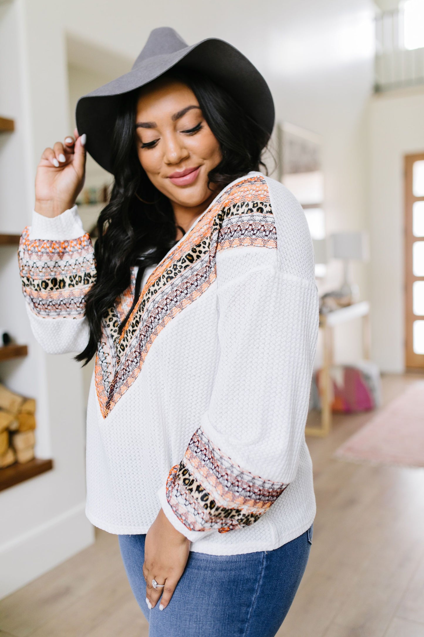 Lace Overlay Waffle Knit Top